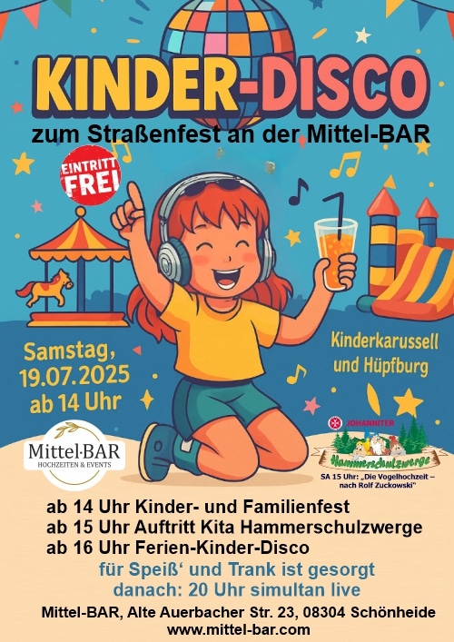 Kinder- und Familienfest, Auftritt Hammerschulzwerge, Ferien-Kinder-Disco 19.07.2025 ab 14 Uhr