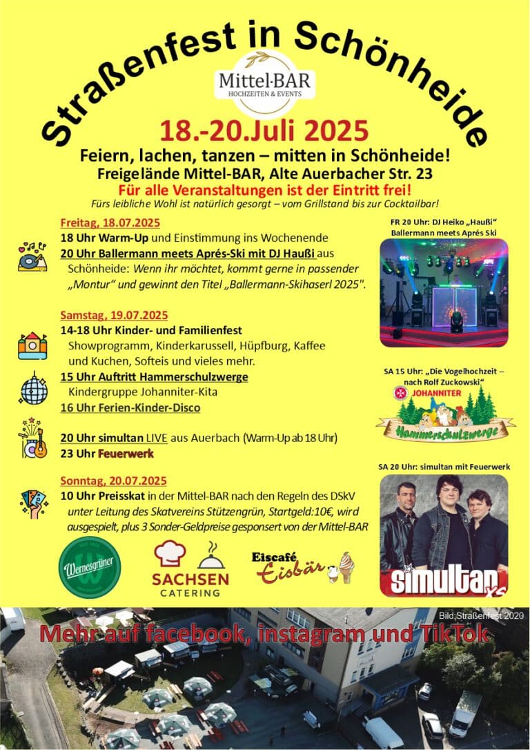 Programm Straßenfest an der Mittel-BAR Schönheide 18.-20.07-2025